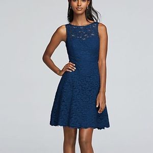 David's Bridal Navy and Lace Bridesmaid's Dress